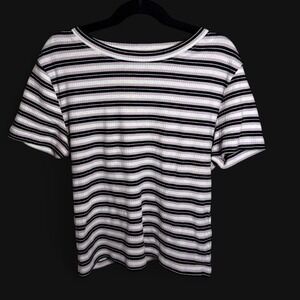H&M Divided ribbed striped baby tee in lavender, white & black – Women's Medium